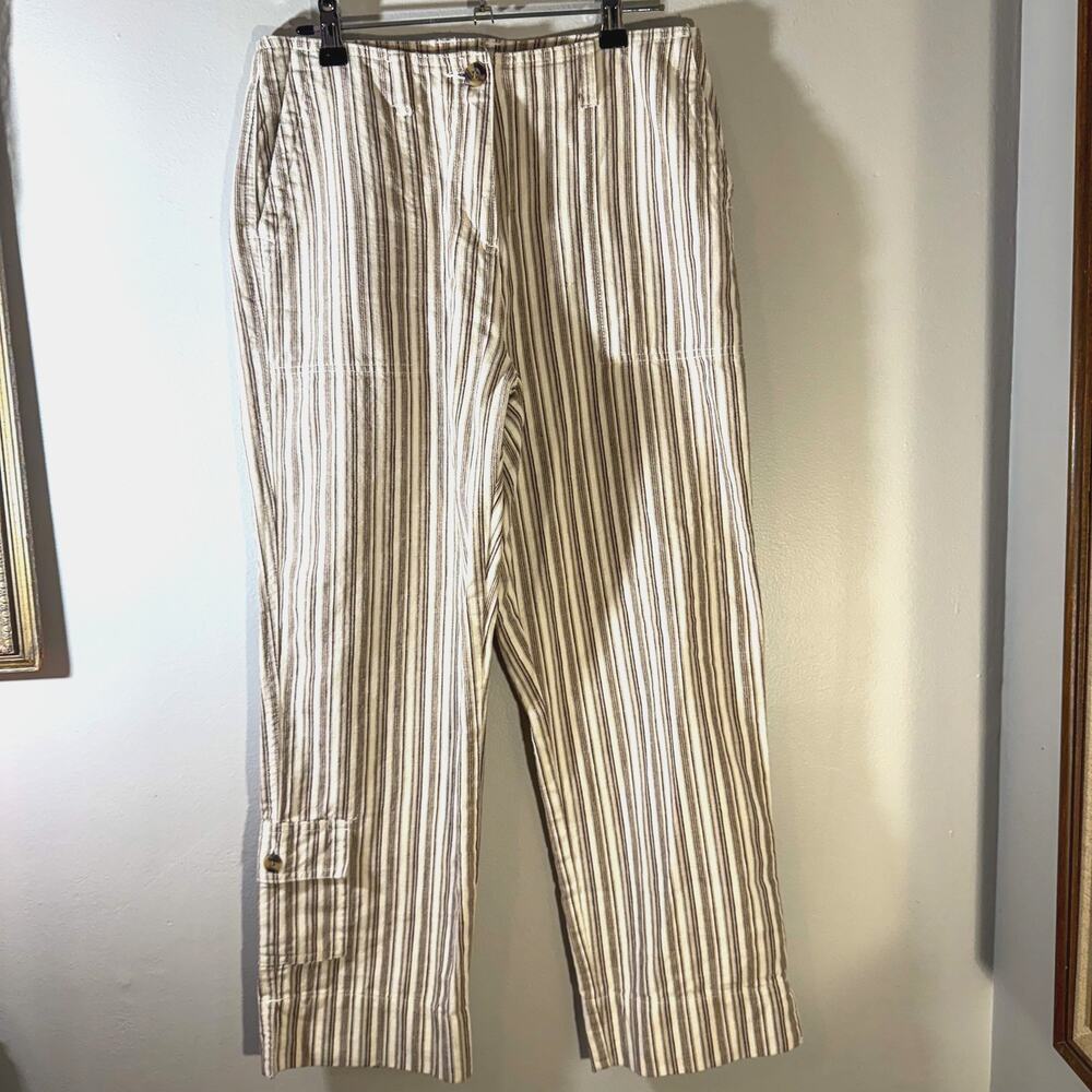 Vintage Y2K St. John's Bay Pinstripe Wide Leg Cropped Pants Ramie Cotton Blend